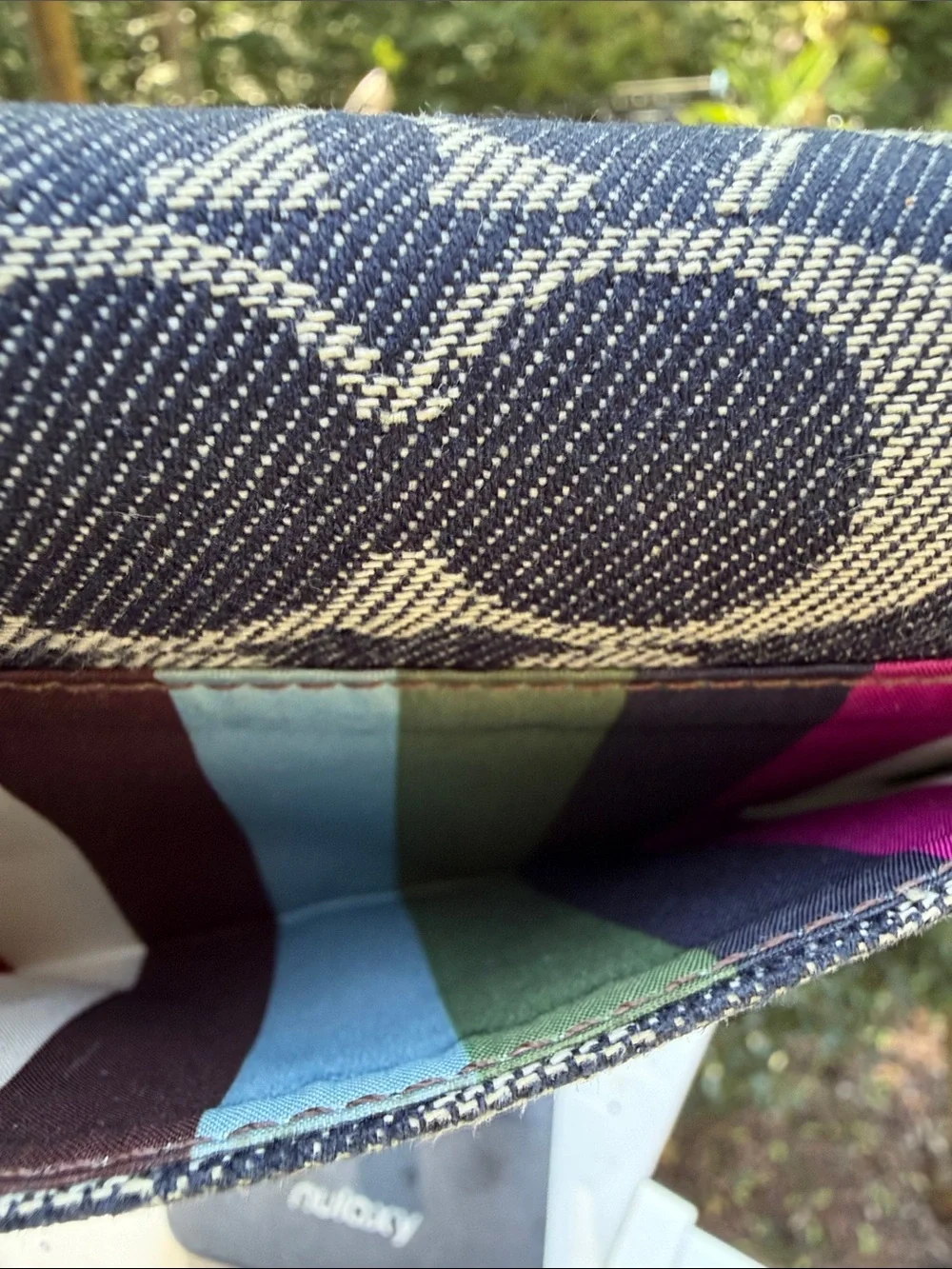 Coach Signature Denim Canvas and Navy Leather Compact Wallet